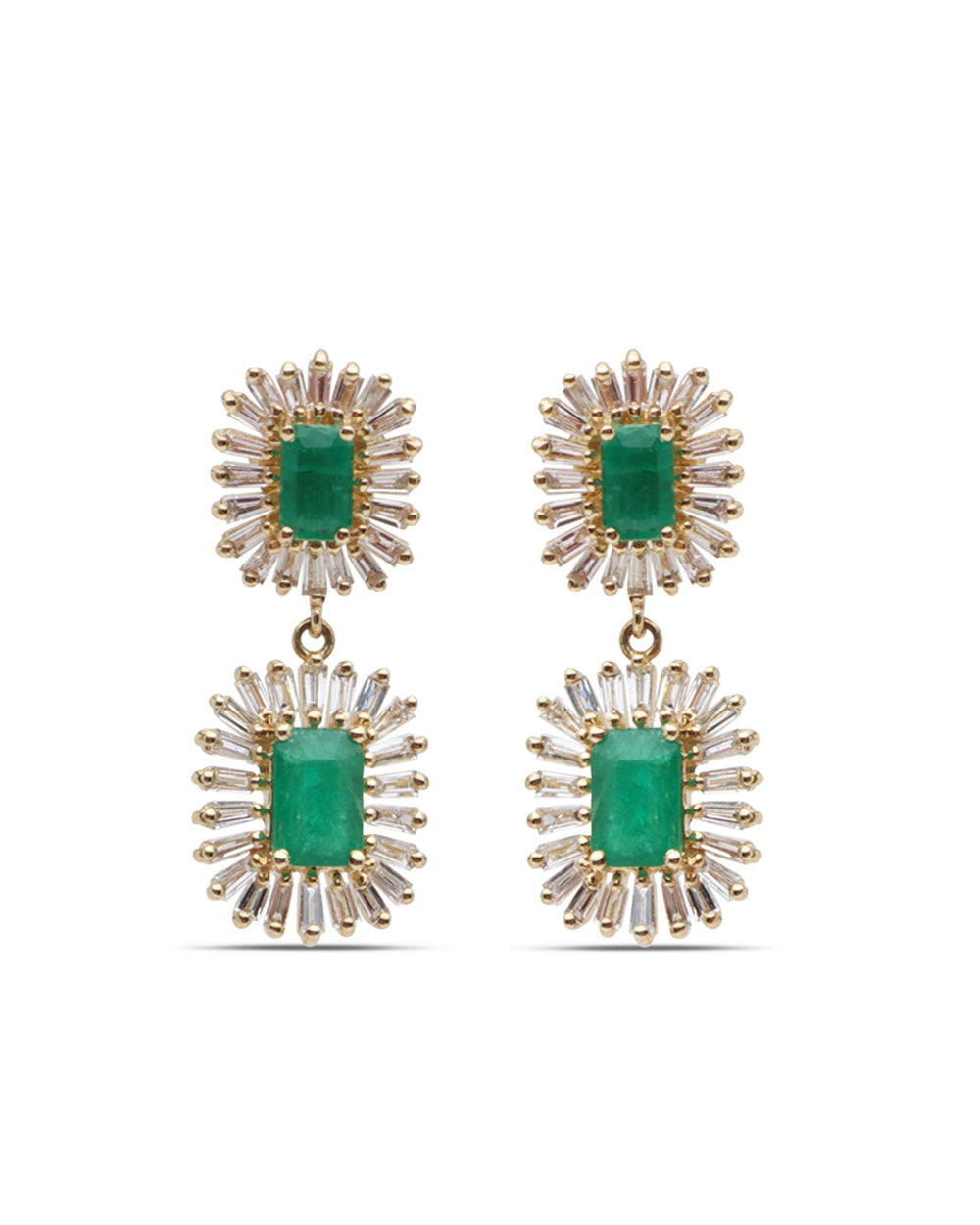 Emerald and Diamond Double Drop Earrings