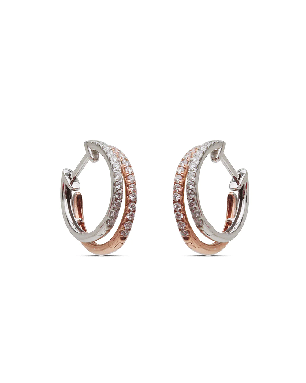 White and Rose Gold Diamond Double Row Earrings