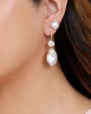 Diamond and Pearl Post Earrings