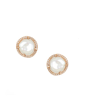 Diamond and Pearl Post Earrings
