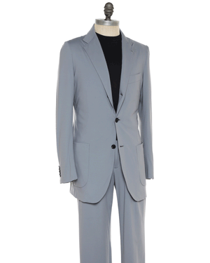 Light Grey Solid Nylon Blend Stretch Suit