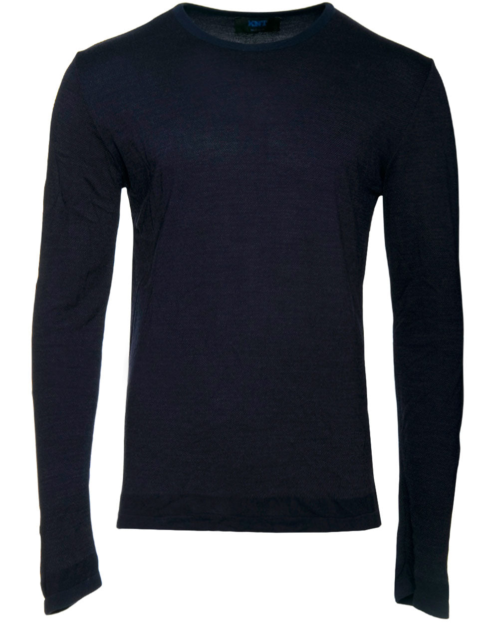 Knitted Jersey Long Sleeve T-Shirt in Navy