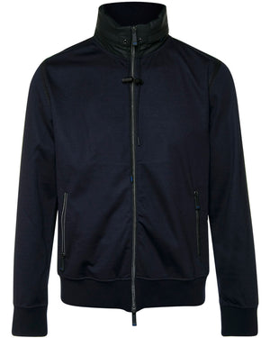 Navy and Black Technical Cotton Zip Up Jacket