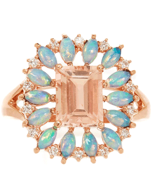 14k Rose Gold Opal and Diamond Ring