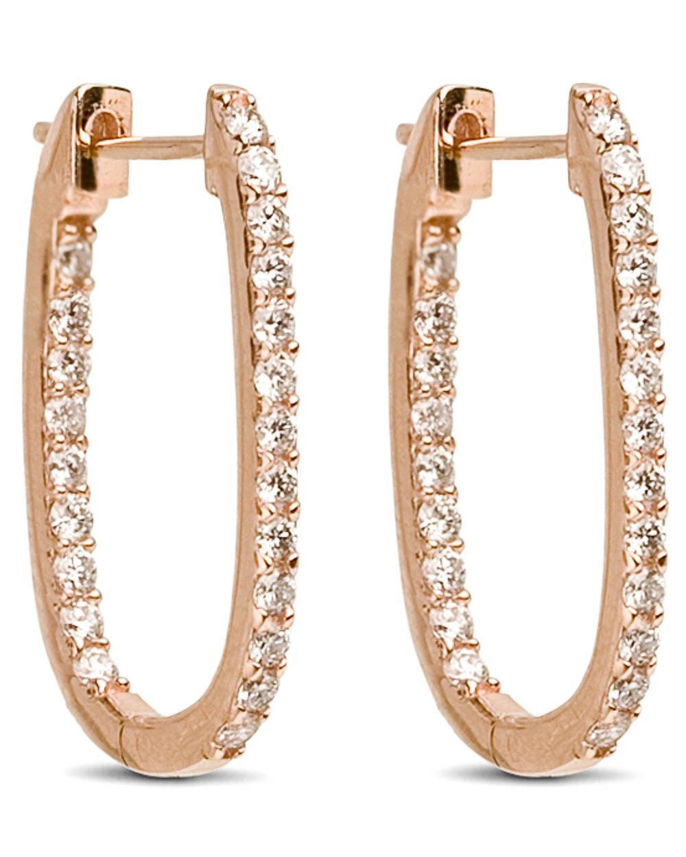 Rose Gold Full Diamond Oval Hoop Earrings