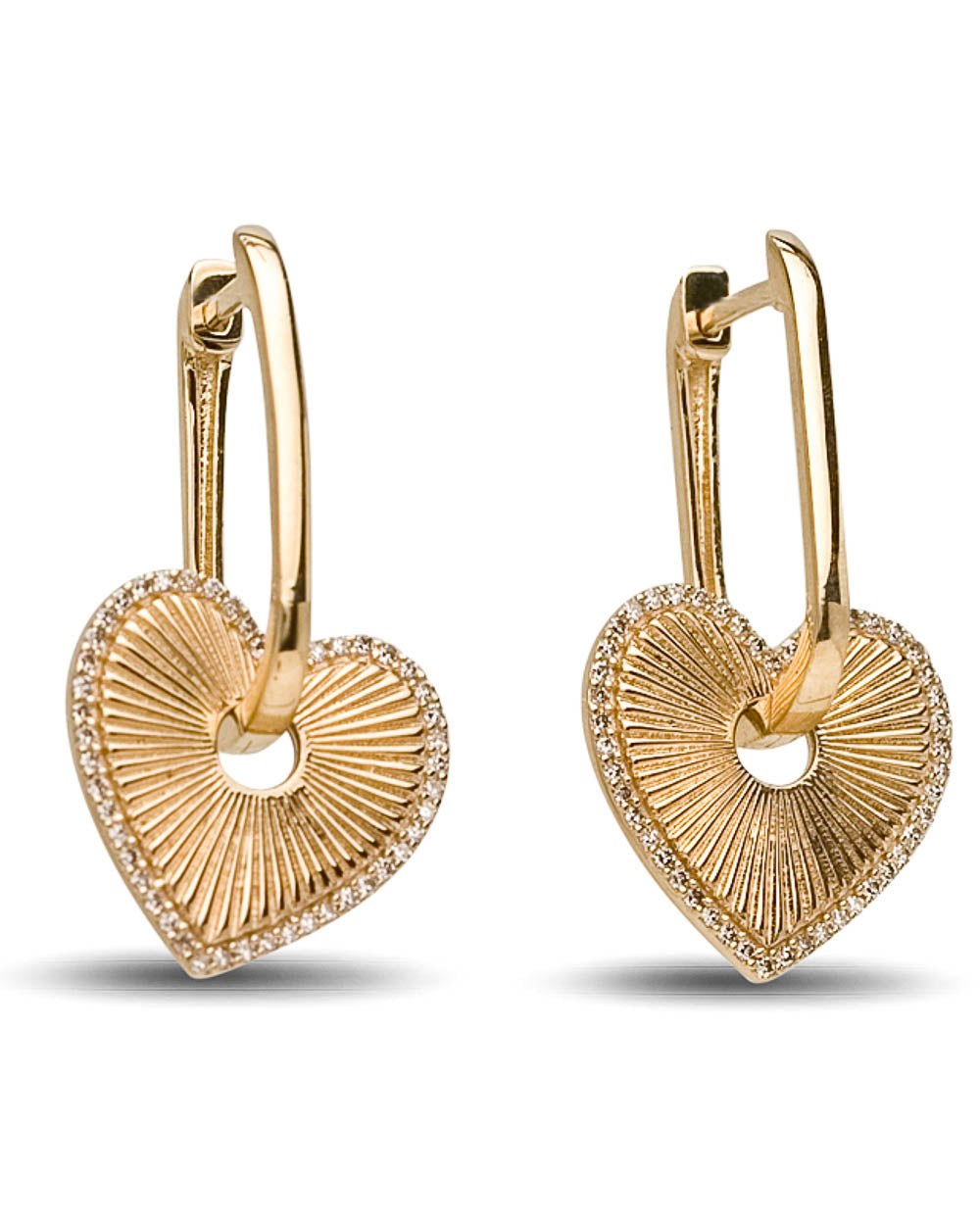 Yellow Gold Diamond Heart Charm Hoop Earrings