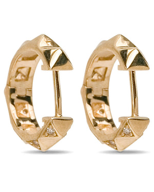 Yellow Gold Diamond Pyramid Huggie Hoop Earrings