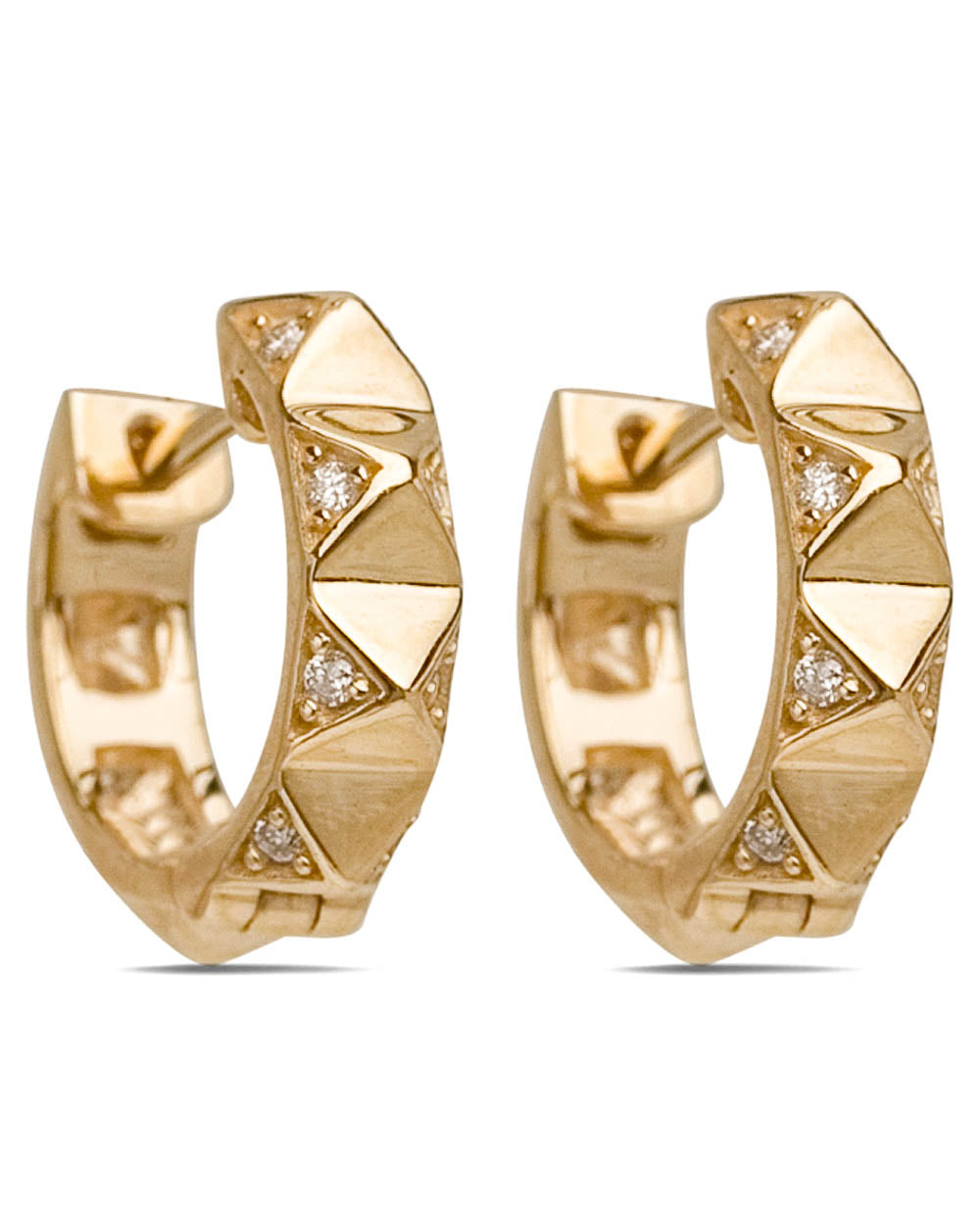 Yellow Gold Diamond Pyramid Huggie Hoop Earrings