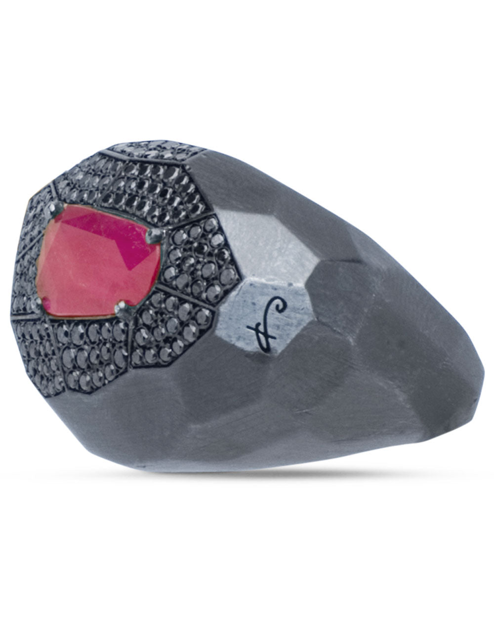 Ruby and Black Diamond Facet Collection Ring