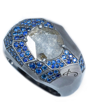 Slice Diamond and Sapphire Facet Collection Ring