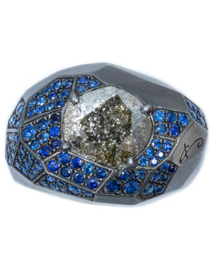 Slice Diamond and Sapphire Facet Collection Ring