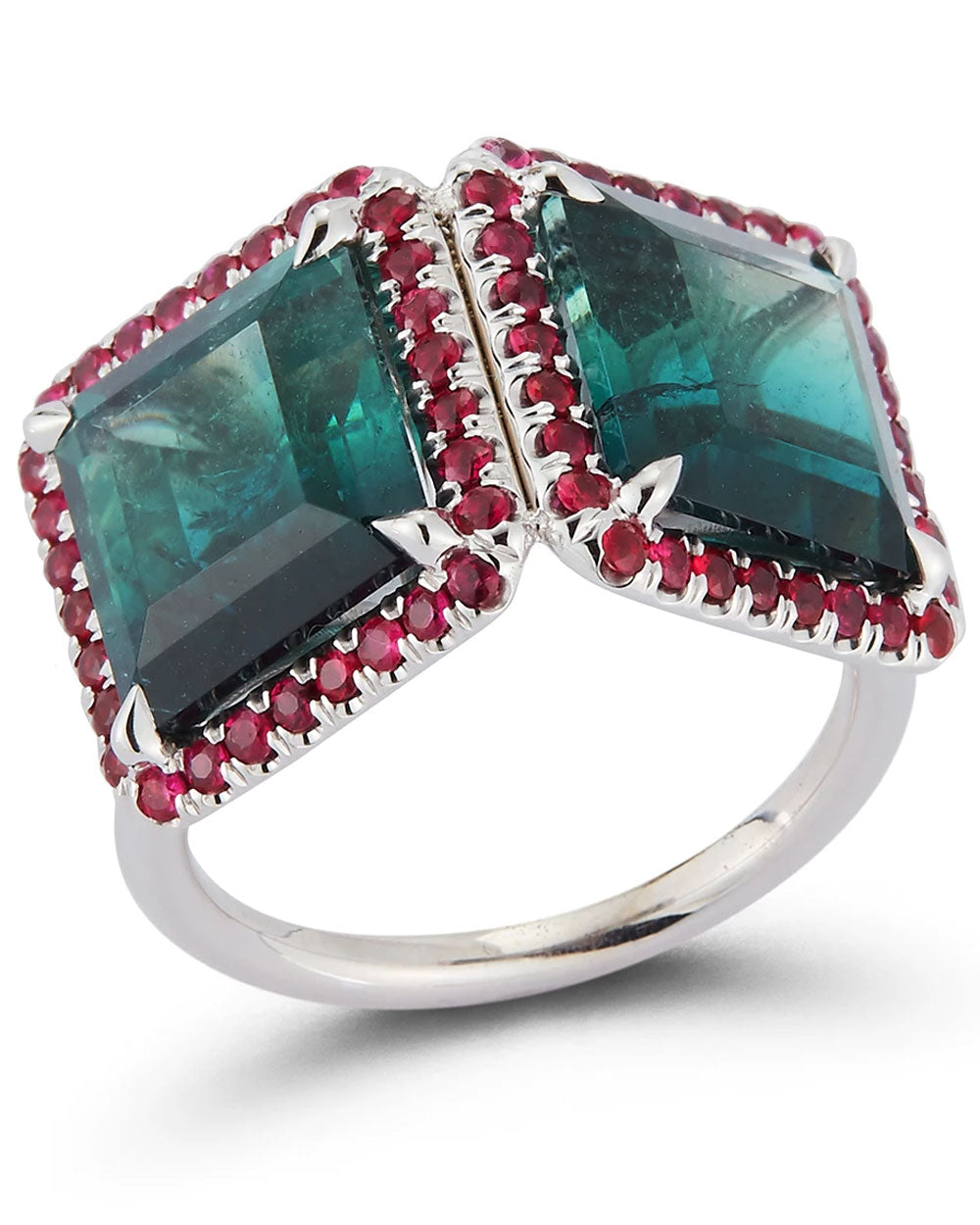 Bi Color Green Tourmaline and Ruby Ring