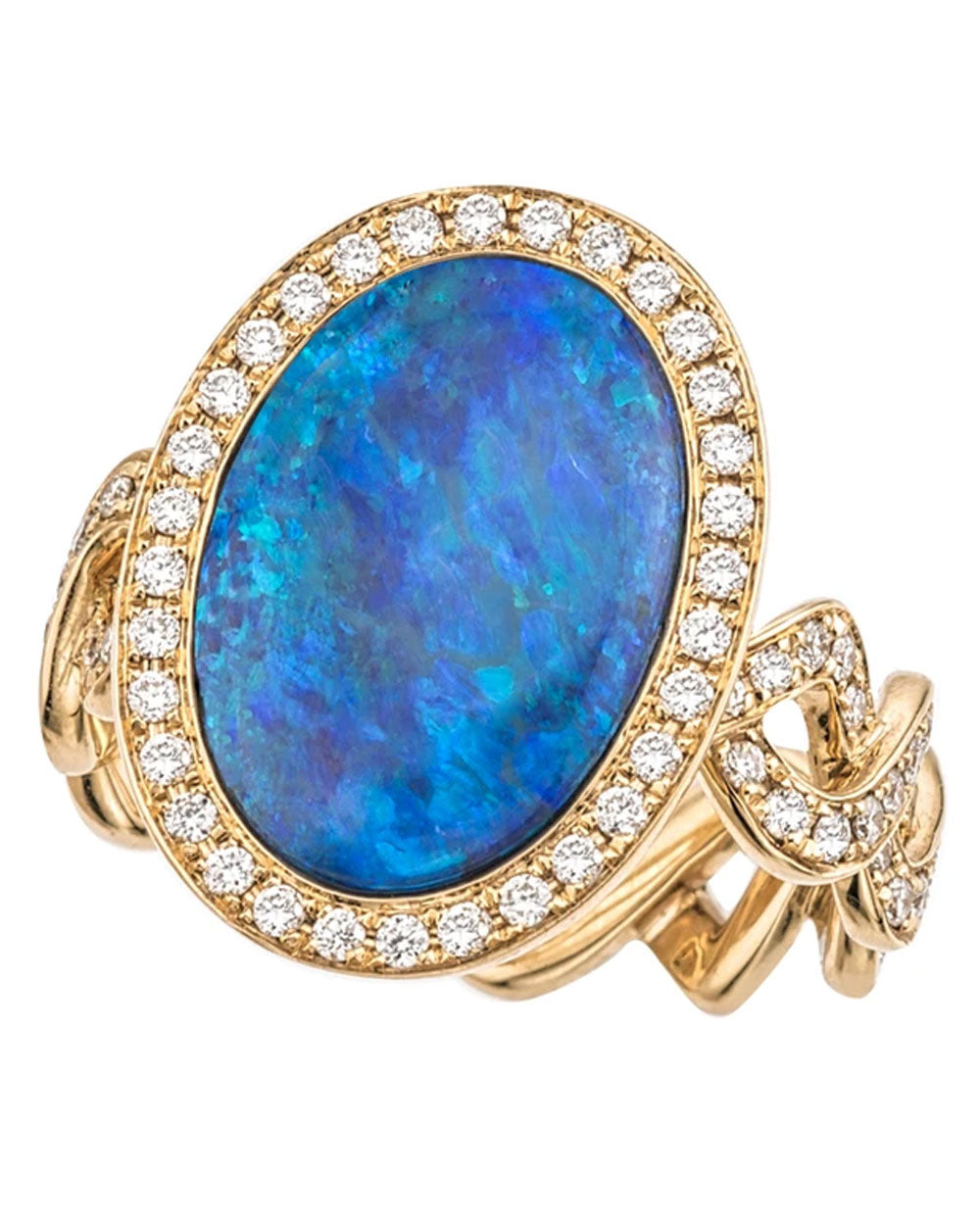 Black Opal and Diamond Twisted Vine Ring