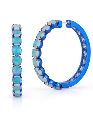 Electric Blue Opal and Tanzanite Hoop Earrings