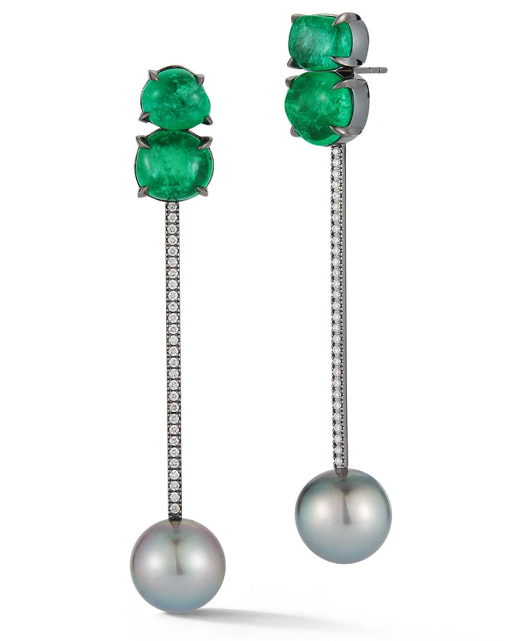 Muzo Emeralds and Grey Pearl Tik Tok Earrings