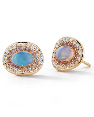 Opal and Pave Diamond Orbit Stud Earrings