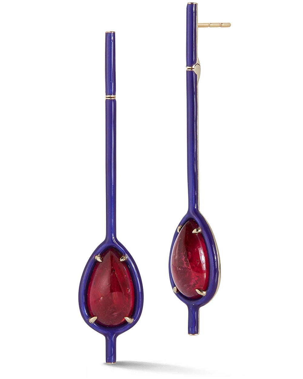Rubellite and Purple Enamel Stick Earrings