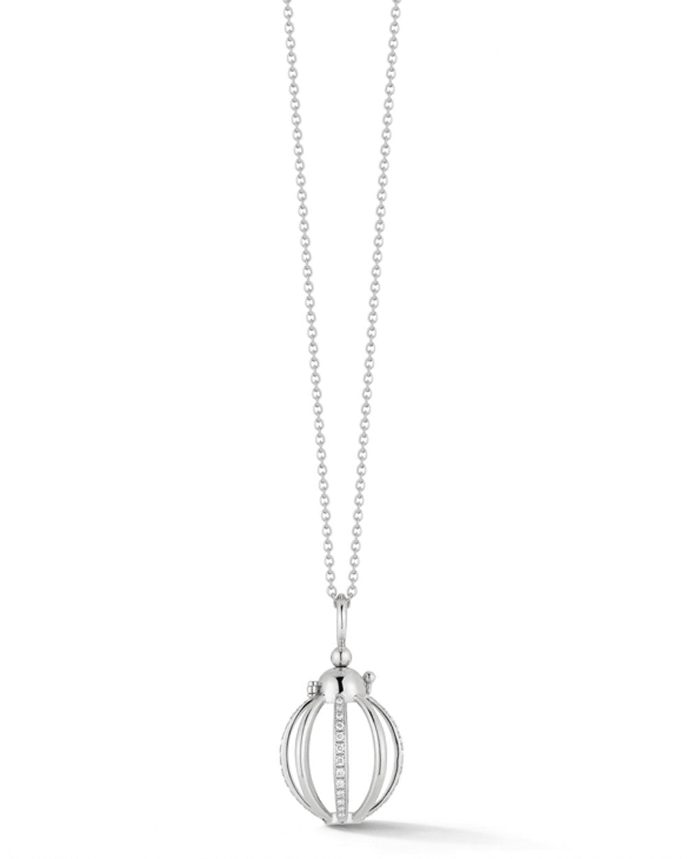 White Gold Diamond Mini Cage Pendant Necklace