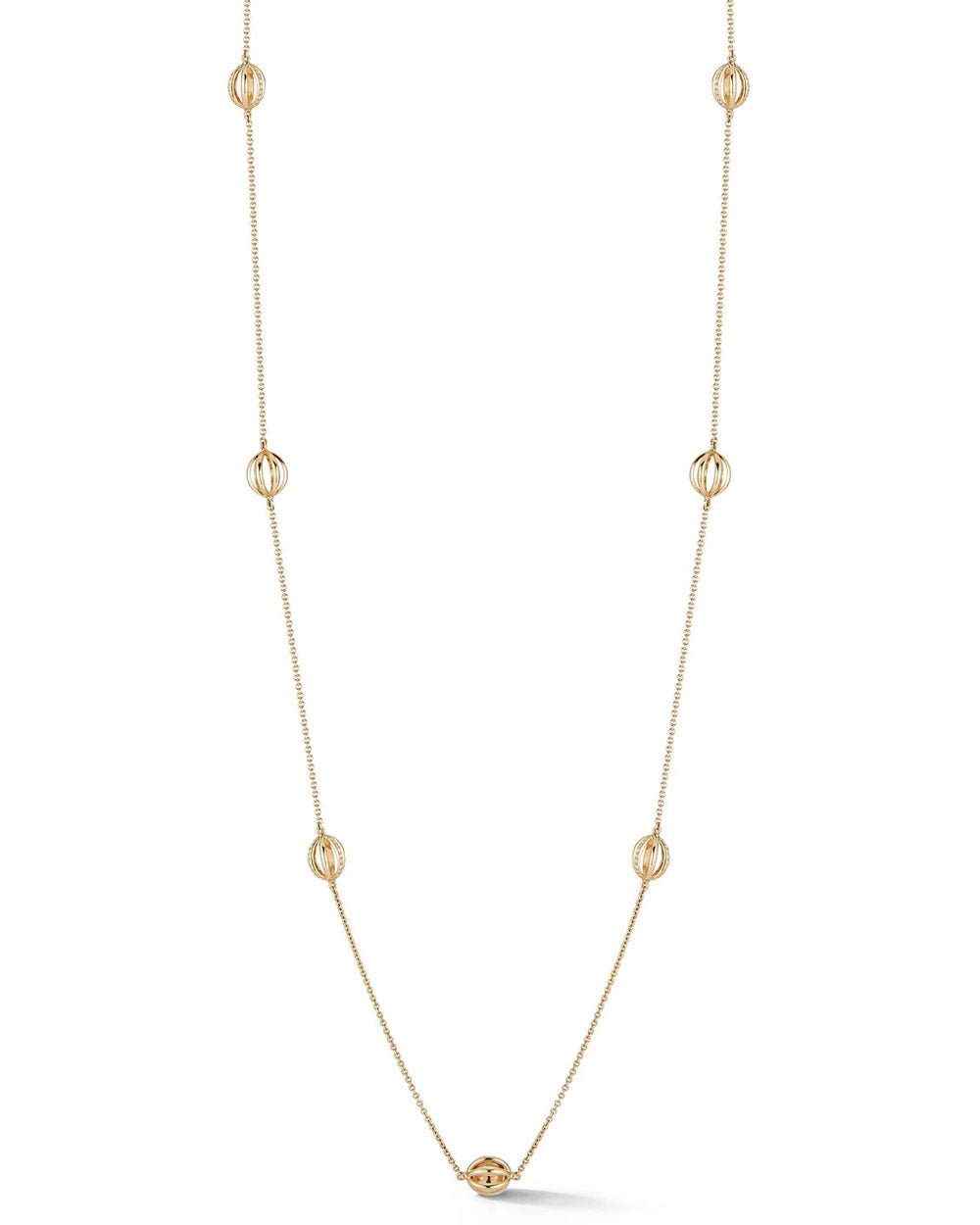 Yellow Gold Diamond Cage Station Necklace