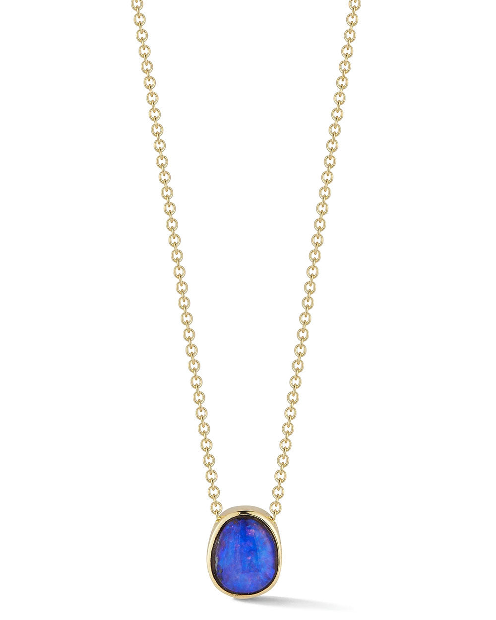 Yellow Gold Small Black Opal Pendant Necklace