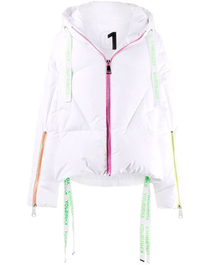 White Iconic Neon Puffer Jacket