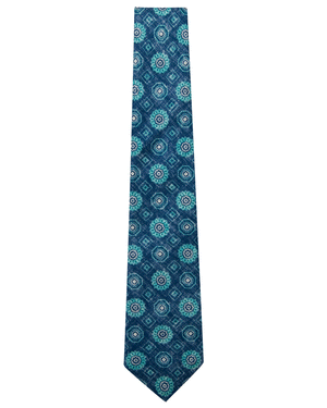 Aqua and Navy Melange Medallion Tie