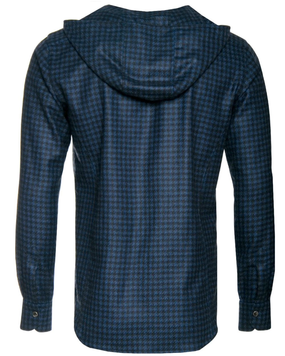 Black and Blue Checked Cashmere Mariano Hooded Shirt Jacket
