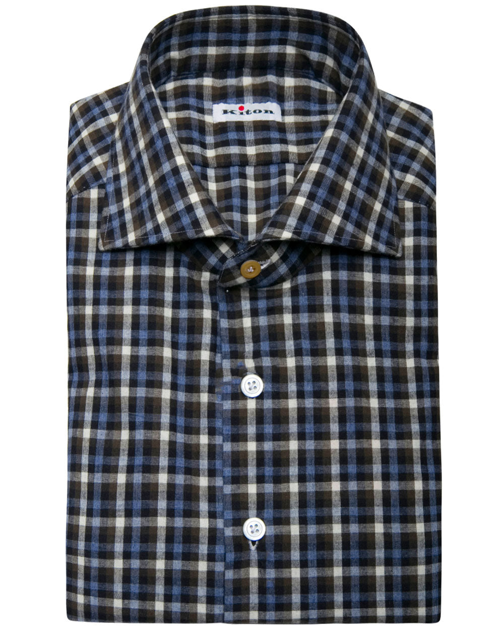 Blue and Brown Plaid Brushed Cotton Sportshirt
