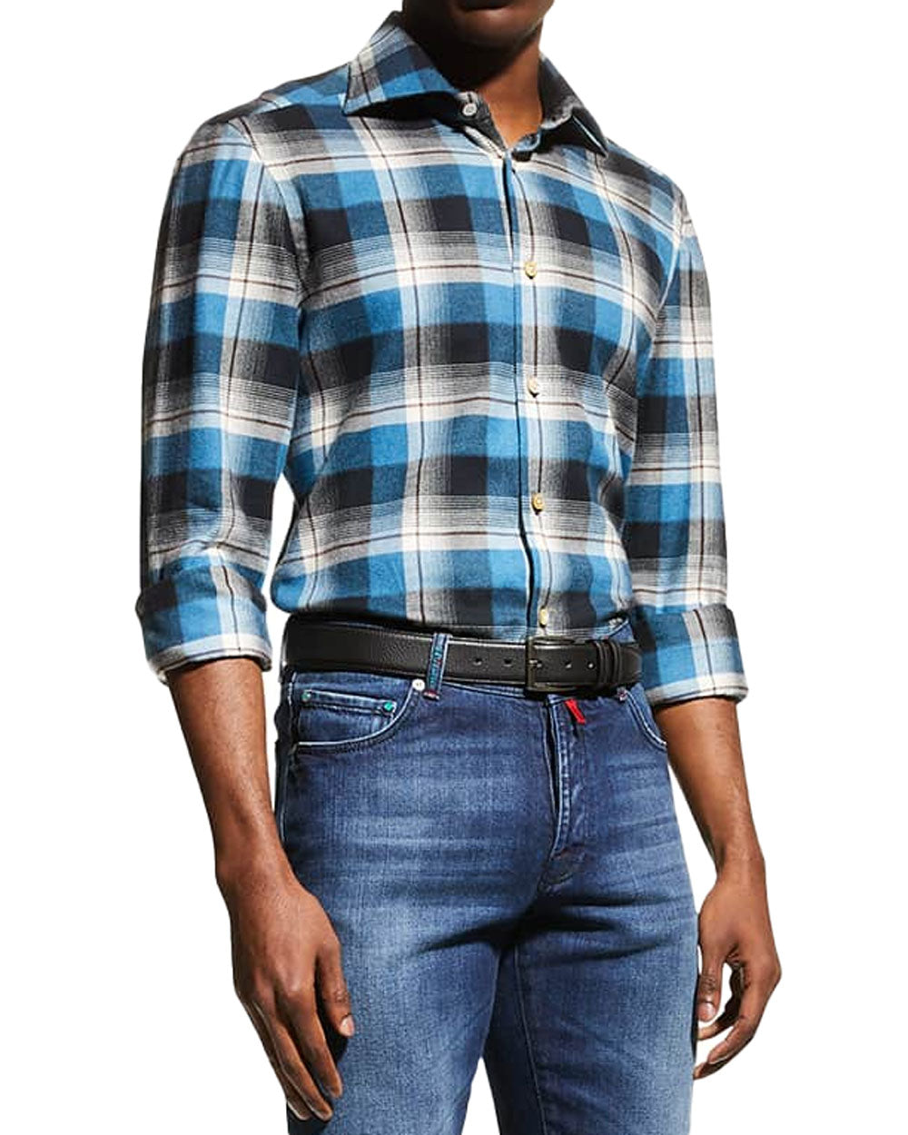 Plaid Sportshirt in Blue and Brown