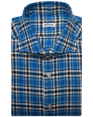 Blue and Navy Checked Linen Sportshirt