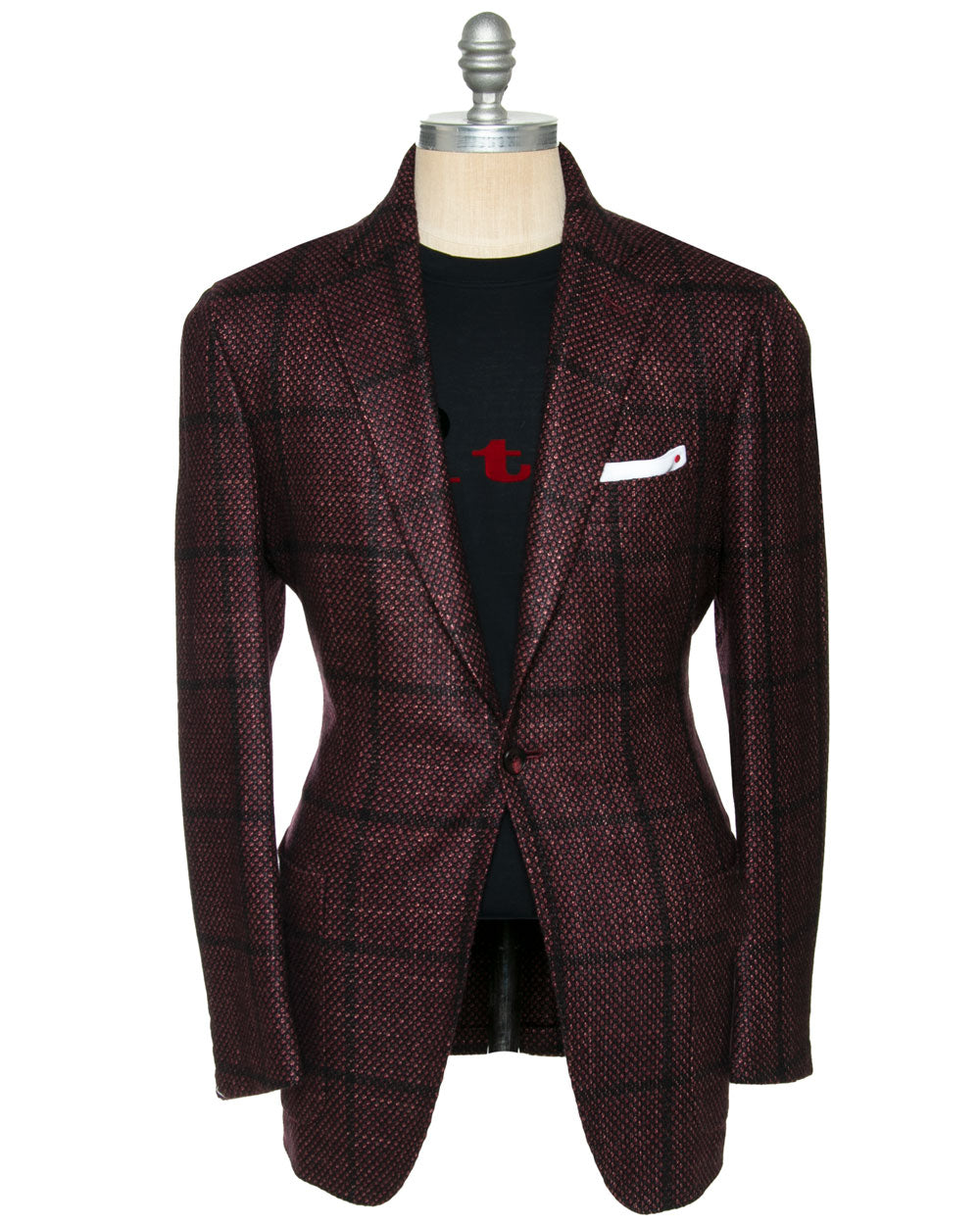 Bordeaux Textured Windowpane Cashmere Silk Sportcoat