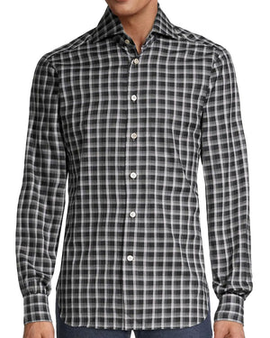 Black and Grey Plaid Brushed Cotton Shirt
