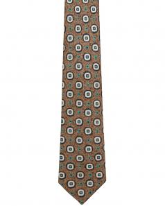Brown with Navy and Ivory Geometric Tie