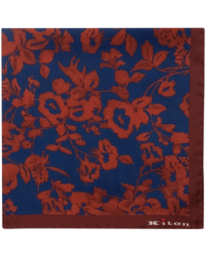 Copper and Blue Floral Print Pocket Square