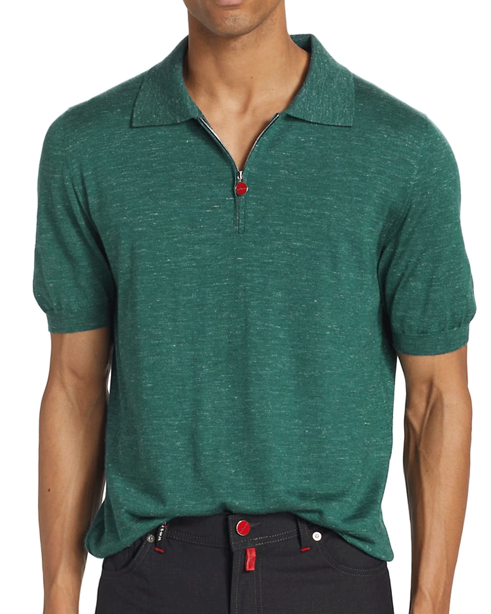 Green Short Sleeve Zip Polo