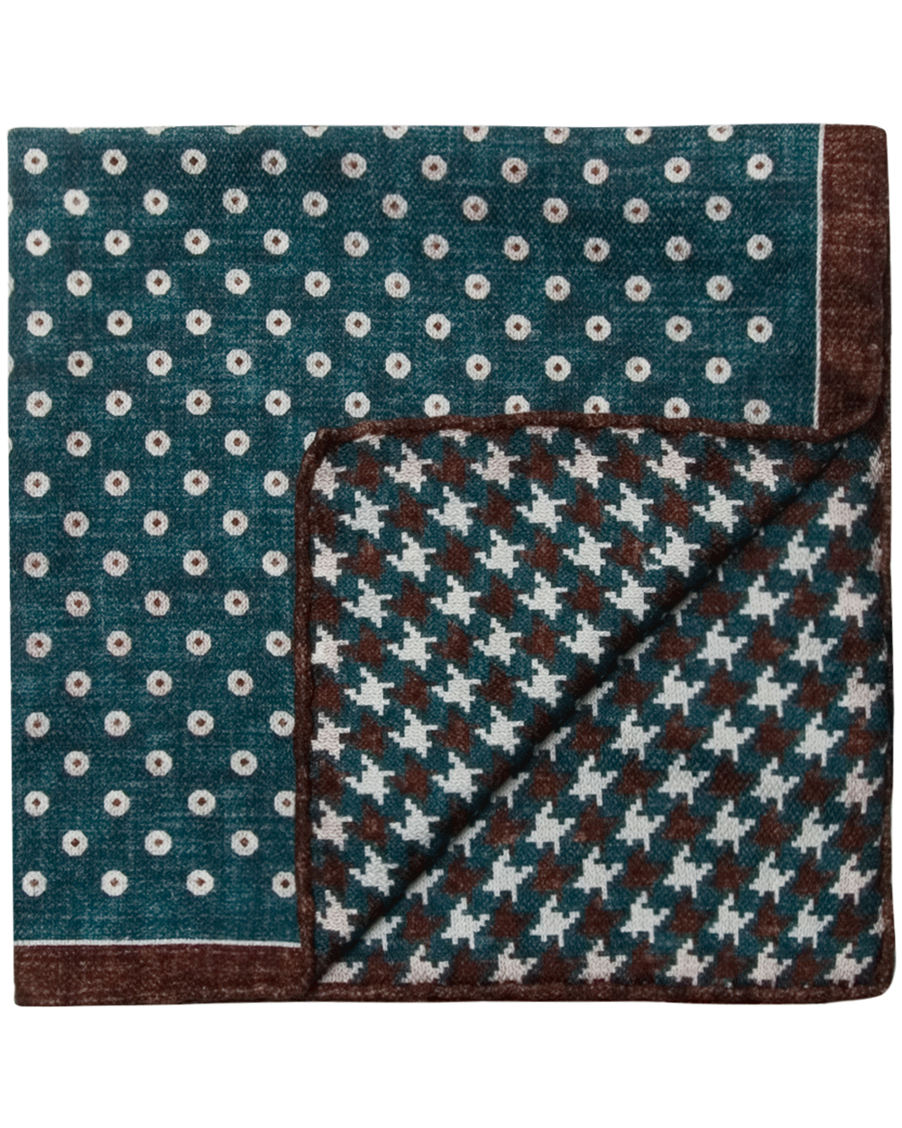 Green and Brown Dots Houndstooth Reversible Pocket Square
