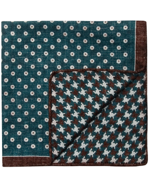 Green and Brown Dots Houndstooth Reversible Pocket Square