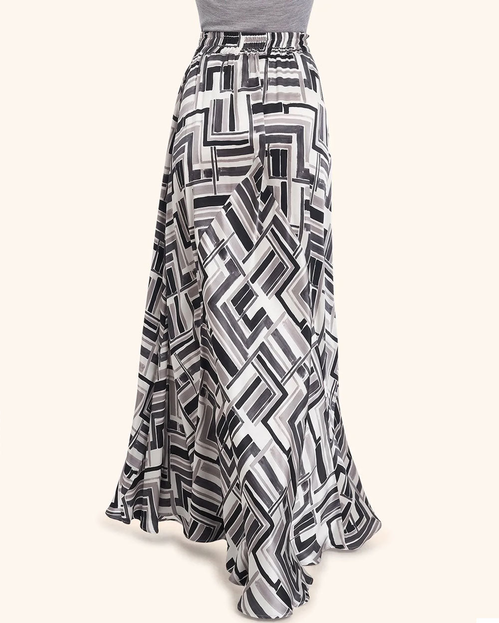 Grey Geometric Silk Maxi Skirt