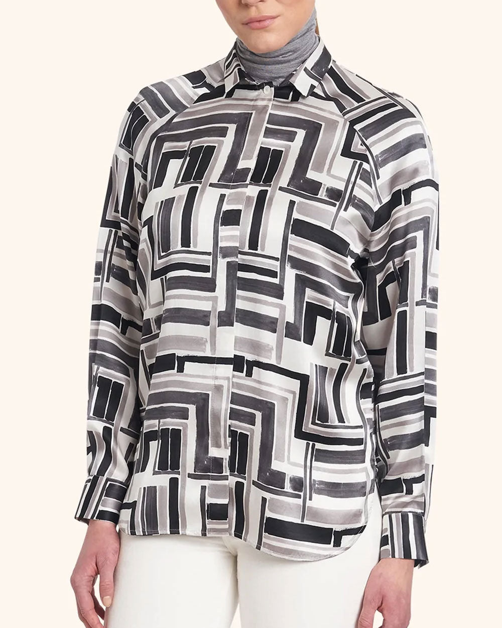 Grey Geometric Silk Shirt