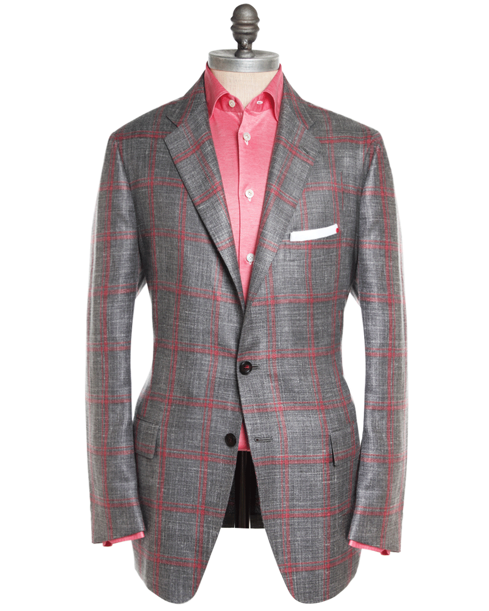 Grey and Red Windowpane Cashmere Blend Sportcoat
