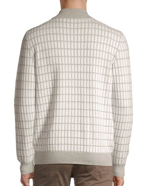 Grey and White Geometric Cashmere Zip Sweater