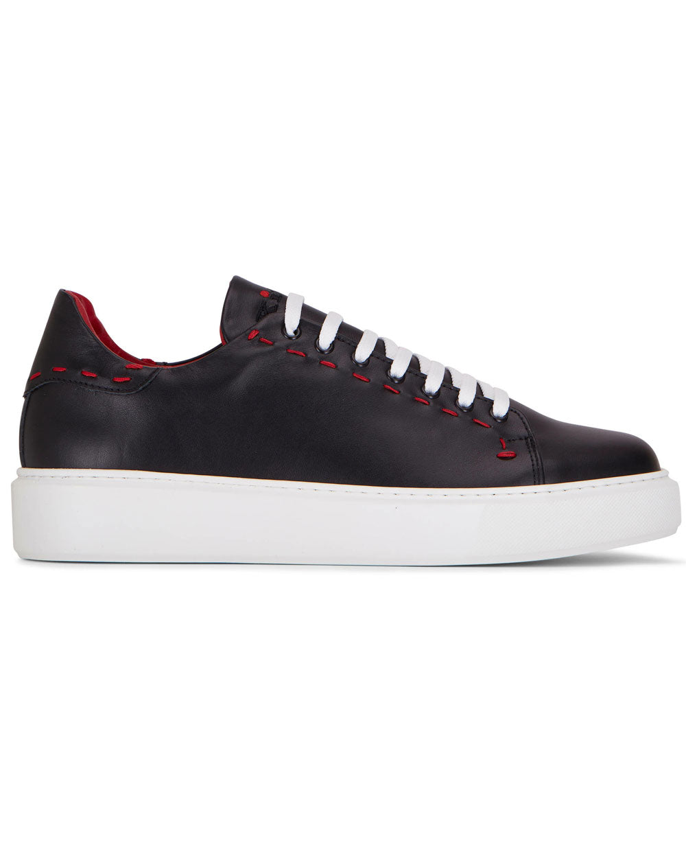 Leather Sneaker in Black and Red
