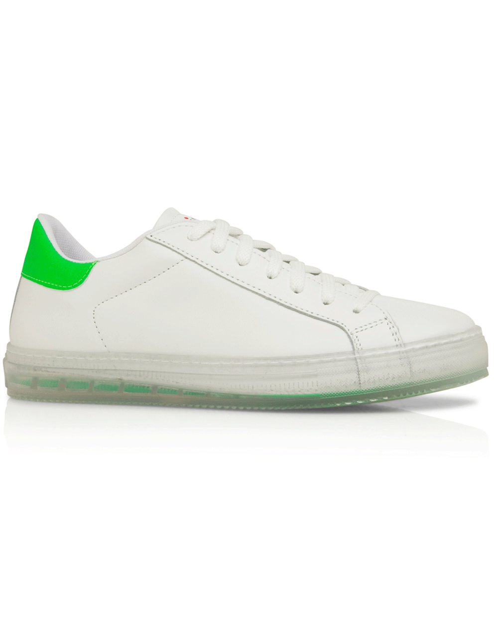 Leather Sneaker with Clear Sole in Neon Green