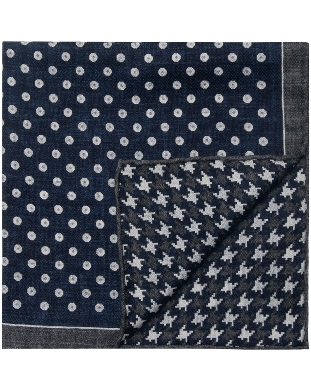 Navy and Grey Dots Houndstooth Reversible Pocket Square