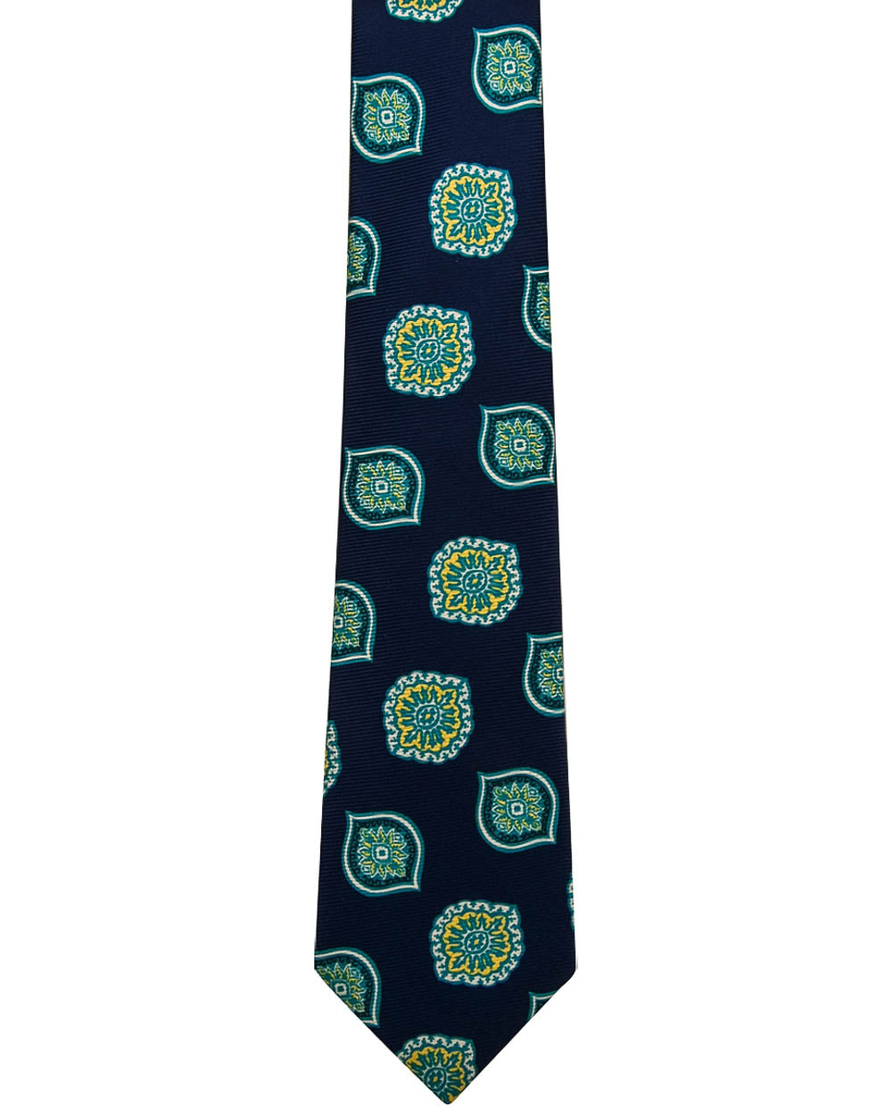 Navy with Aqua and Yellow Medallion Tie