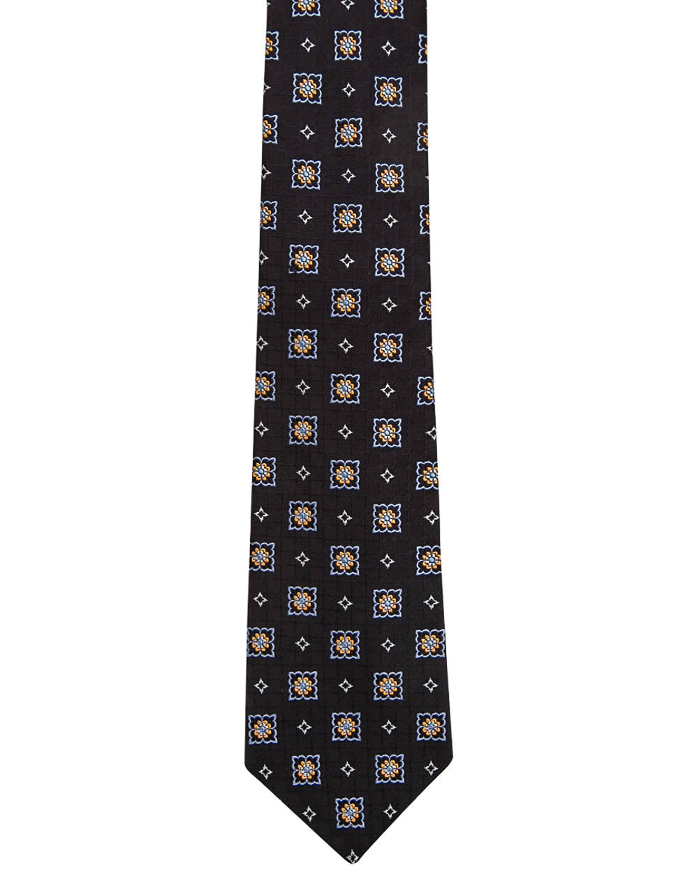 Navy with Light Blue and Orange Floral Tie