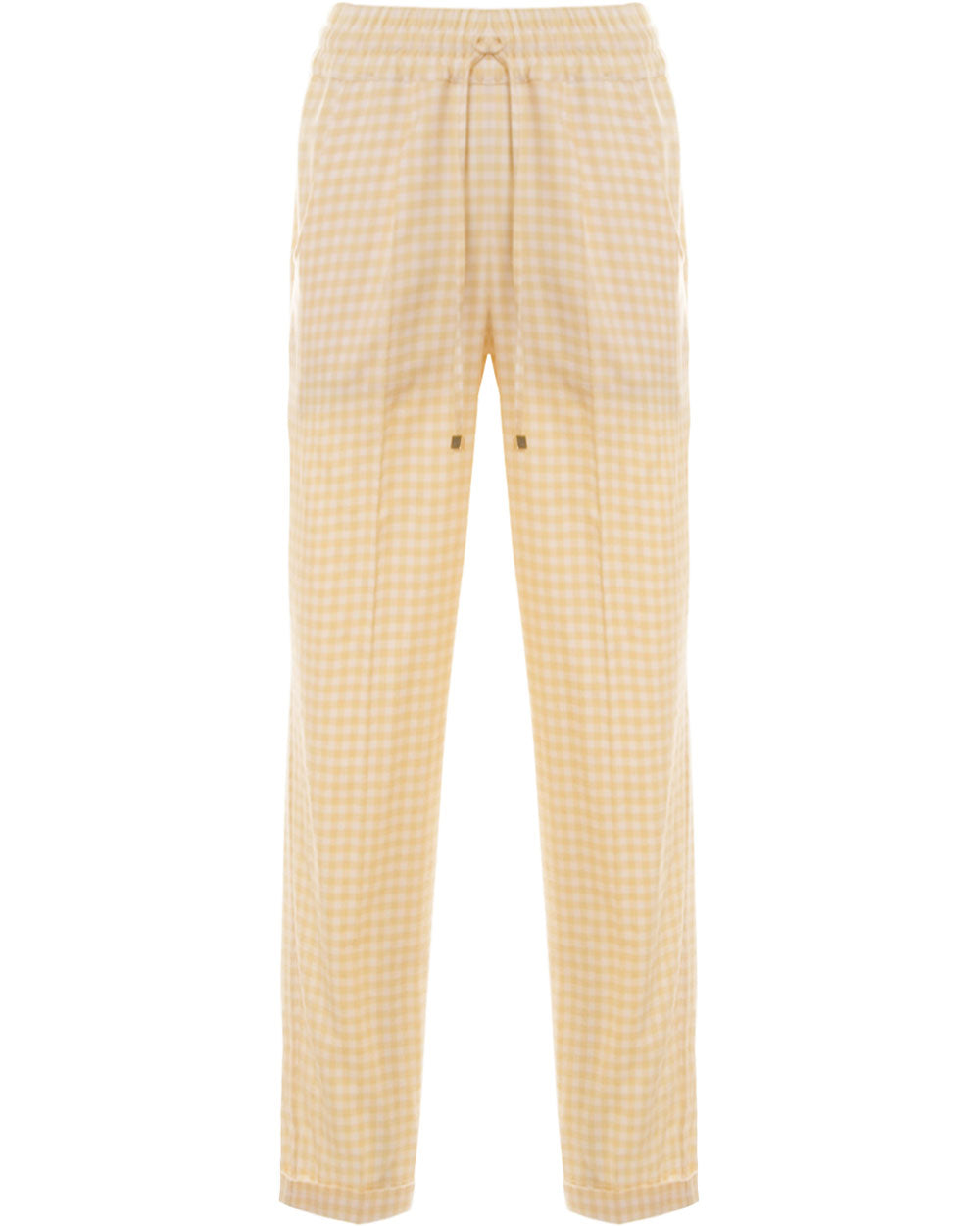 Pale Yellow Gingham Cuffed Trouser