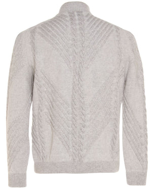 Pearl Grey Full Zip Cable Knit Cardigan