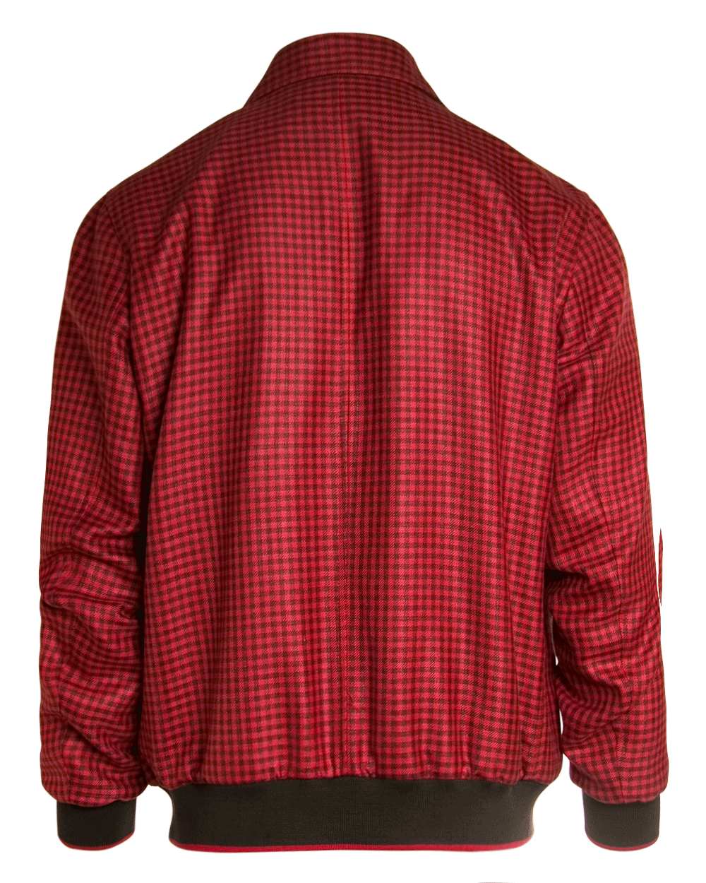 Red Burgundy Check Bomber Jacket with Suede Trim
