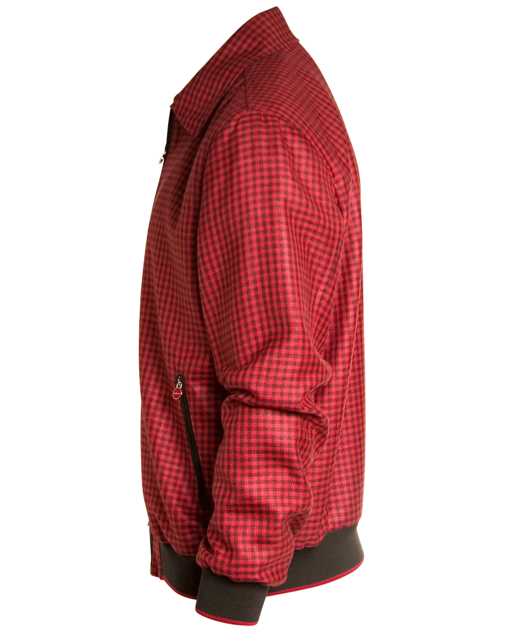 Red Burgundy Check Bomber Jacket with Suede Trim
